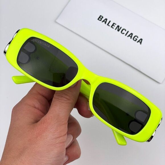 Balenciaga  BB0096S 008 Sunglasses Yellow Silver Logo Grey Rectangle Unisex main image 12